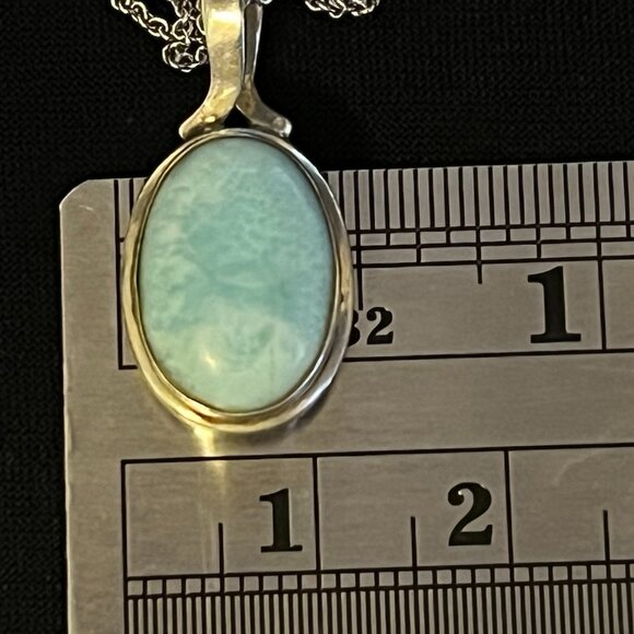 Genuine Larimar & Sterling Silver Pendant on Italian Sterling Silver Chain - Picture 9 of 16